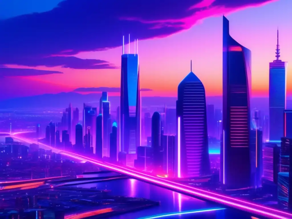 Mejor elección de futuros y opciones en una ciudad futurista iluminada con luces de neón, representando innovación y dinamismo