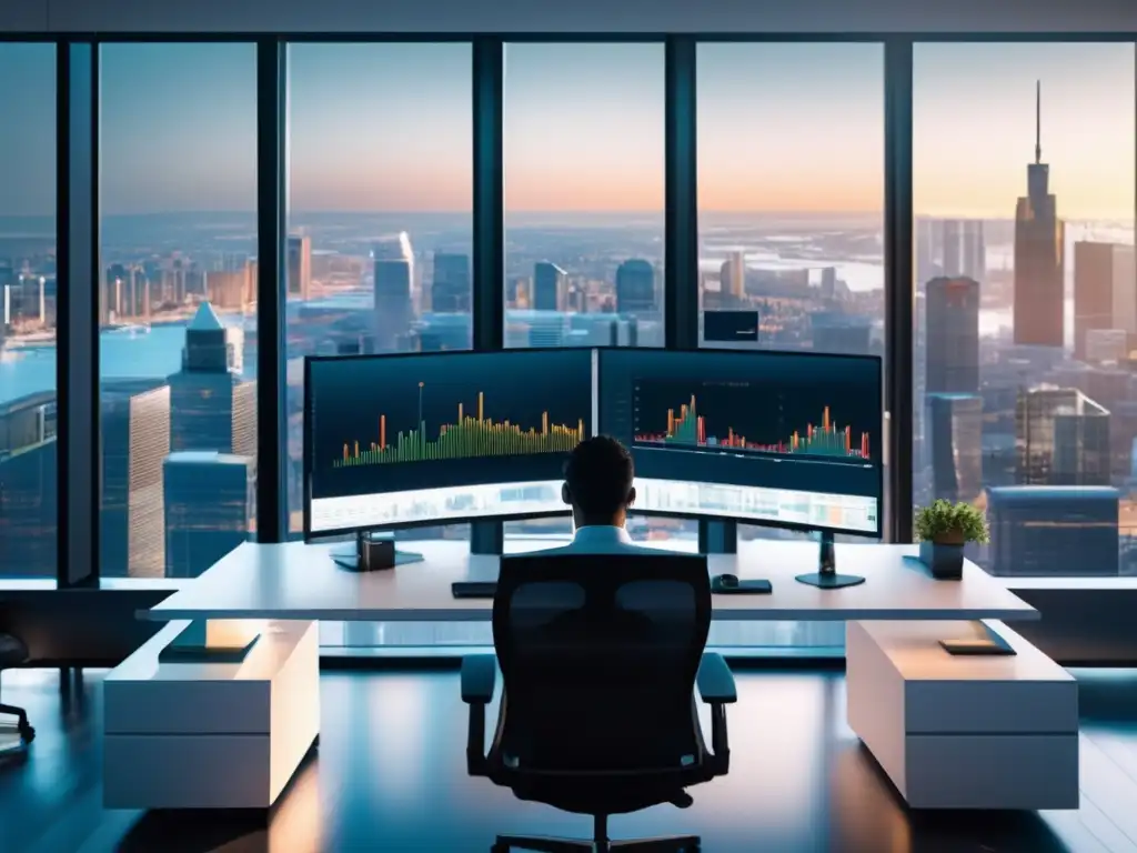 Oficina moderna y elegante con vista a la ciudad Mejor elección de futuros y opciones en moderno espacio de oficina con vista a la ciudad