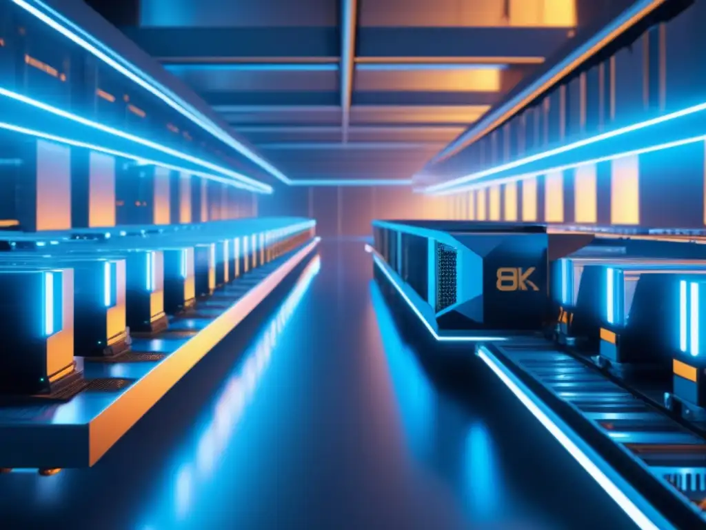 Futurista centro minero con ASICs y GPUs Mejor hardware para minar criptomonedas: Futurista instalación minera, ASICs y GPUs en perfecta armonía