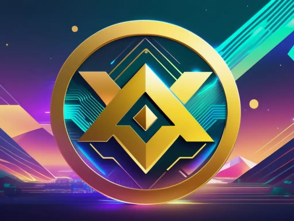 Innovador logo Binance Coin en paisaje digital vibrante Mejor momento invertir Binance Coin: imagen futurista del logo rodeado de paisaje digital vibrante, representando innovación y potencial