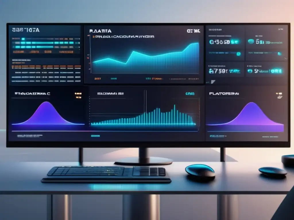 Plataformas de trading futuristas Mejores plataformas Margin Trading: Imagen ultradetallada 8k con diseño minimalista y vibrantes colores, mostrando Plataforma A, B y C