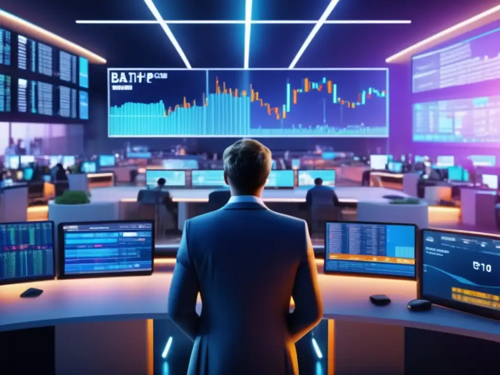 Mercado de criptomonedas vibrante y futurista Mercado de criptomonedas: imagen 8k detallada muestra un bullicioso mercado de criptomonedas con una estética futurista