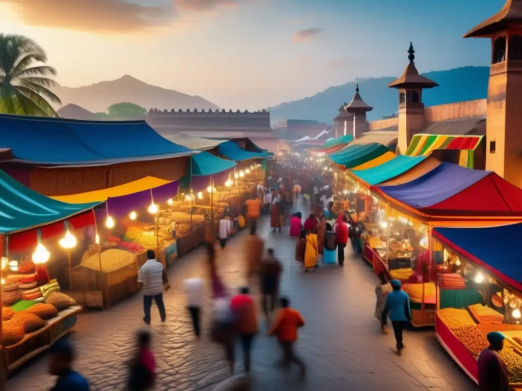 Mercado vibrante con textiles, especias y artesanías Mercado emergente con vibrante turismo y oportunidades de inversión en productos únicos
