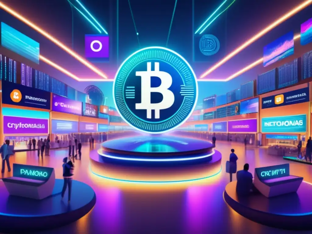 Futuro mercado cripto NFT Mercado NFT: Plataformas criptomonedas en entorno futurista