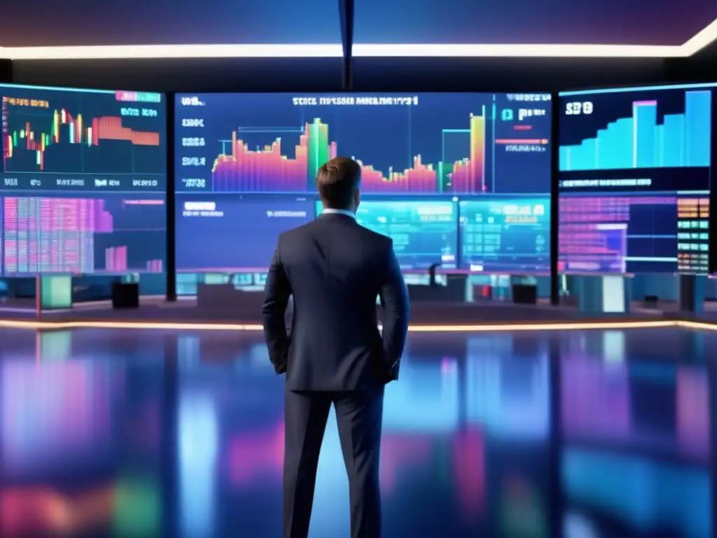 Piso de trading moderno con tecnología avanzada Interpreta mercado con principios Dow en imagen 8k