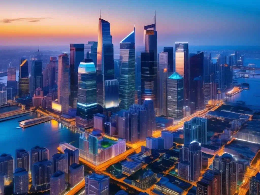 Oportunidades inmobiliarias emergentes Mercados emergentes inmobiliarios rentables: vibrante ciudad en crecimiento con rascacielos y profesionales discutiendo