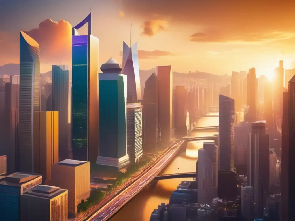 Oportunidades de inversión en mercados emergentes Mercados emergentes para pequeños inversores - Ciudad vibrante y dinámica, con rascacielos futuristas y oportunidades de crecimiento económico