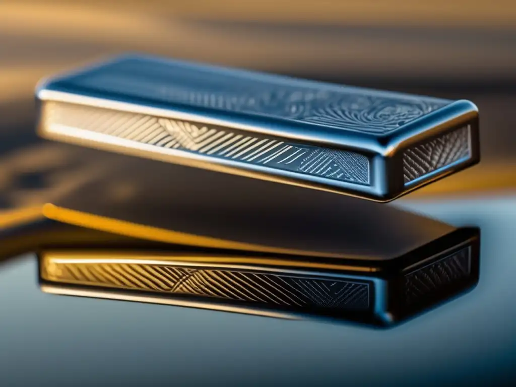 Barra de plata moderna y brillante en superficie reflectante Invierte en metales preciosos y desmiente mitos