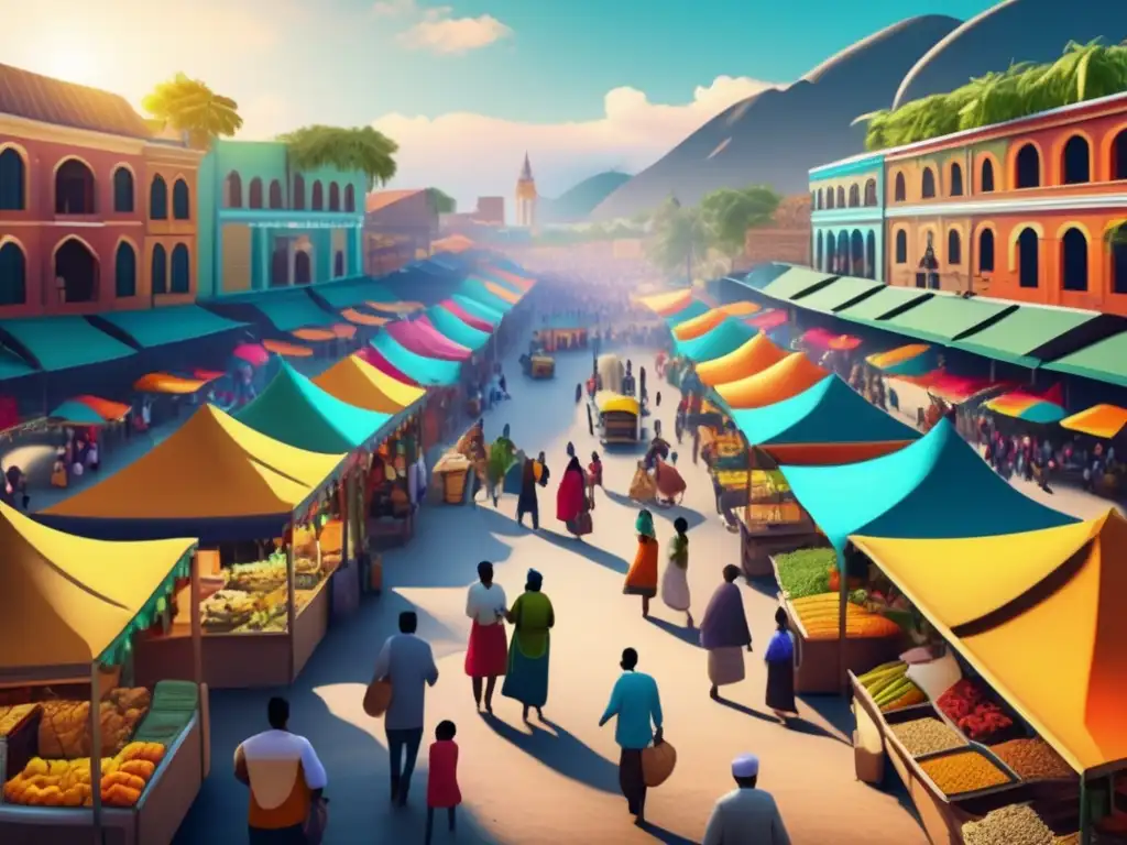 Mercado vibrante en comunidad marginalizada Microcréditos para comunidades marginadas en vibrante mercado