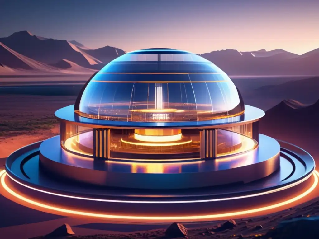 Futuro minero criptográfico Instalación minera futurista de criptomonedas con IA en un valle verde y montañas -