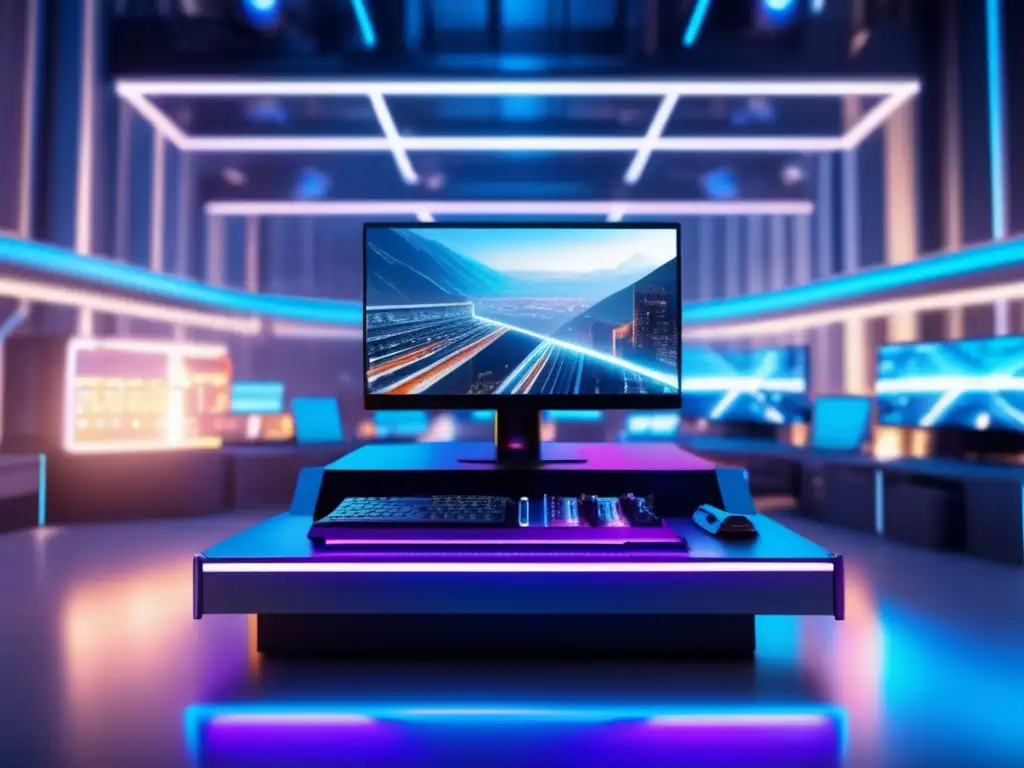 Minas de criptomonedas futuristas Minería de altcoins: rig futurista, múltiples GPUs, iluminación LED, mercado digital