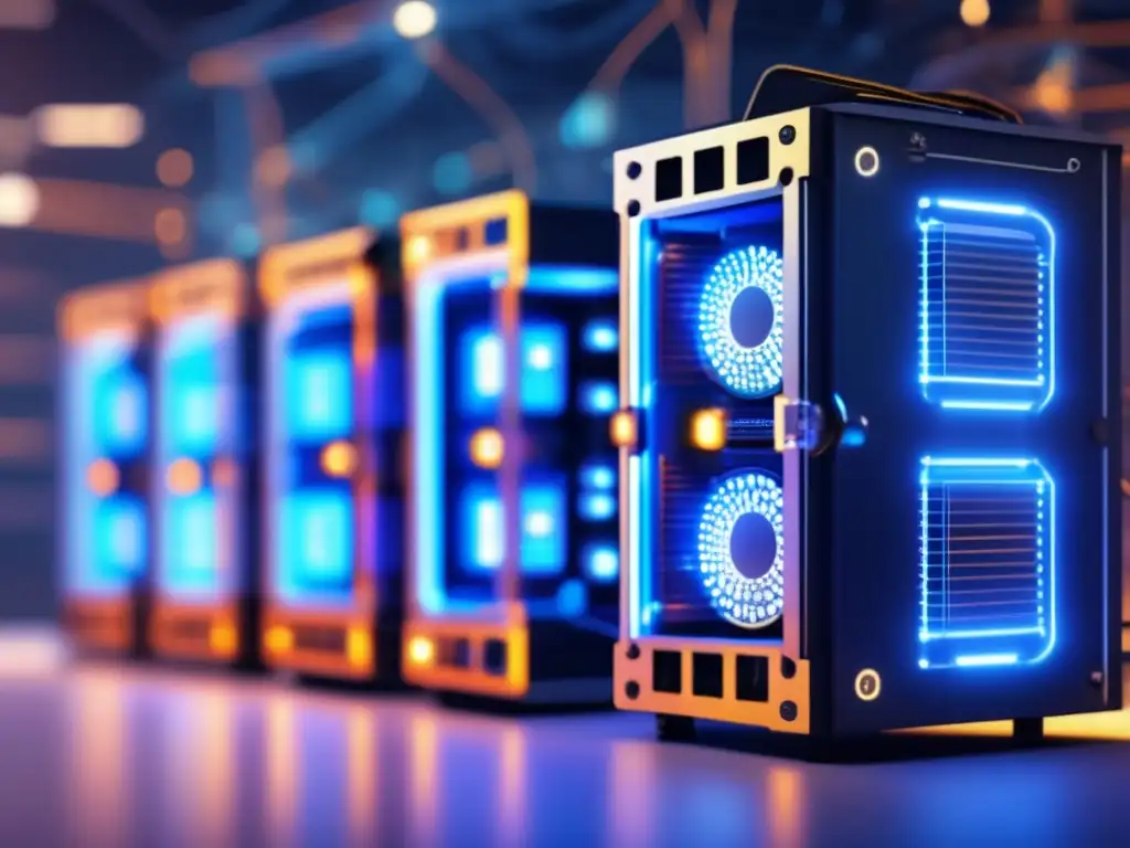 Evolución de la minería de criptomonedas Minería criptomonedas: Futurista rig, nodos interconectados, tecnología avanzada, ventajas y desventajas