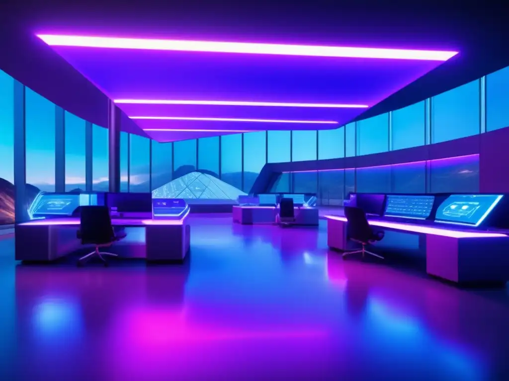 Futuro minero de criptomonedas con tecnología avanzada Minería de criptomonedas con IA en moderna instalación futurista