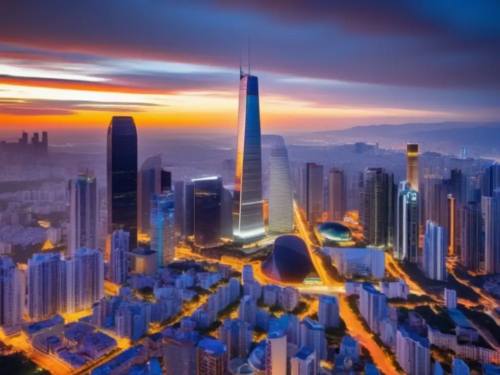 Ciudad moderna al atardecer: Real Estate en su máximo esplendor Mitos desmentidos: Ciudad moderna al atardecer, reflejo de éxito en bienes raíces