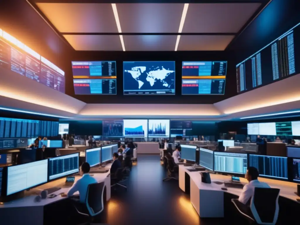 Traders en piso de intercambio bursátil Desmiente mitos: Bolsa global energética y moderna