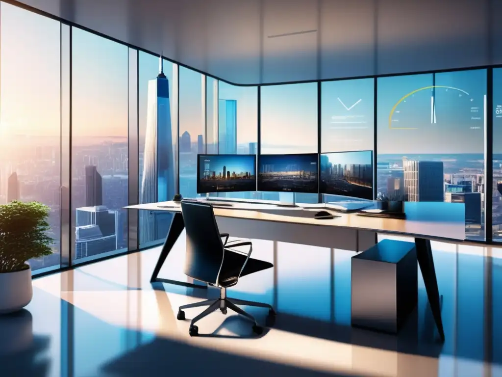 Oficina moderna con vista panorámica Mitos y realidades de las opciones binarias en una oficina moderna y sofisticada