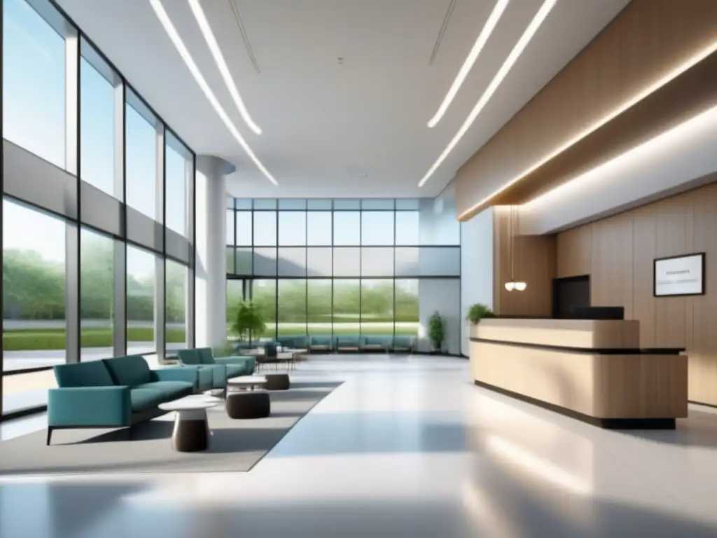 Recepción moderna y luminosa de centro de salud Moderna instalación de atención médica con diseño elegante e interior impecable
