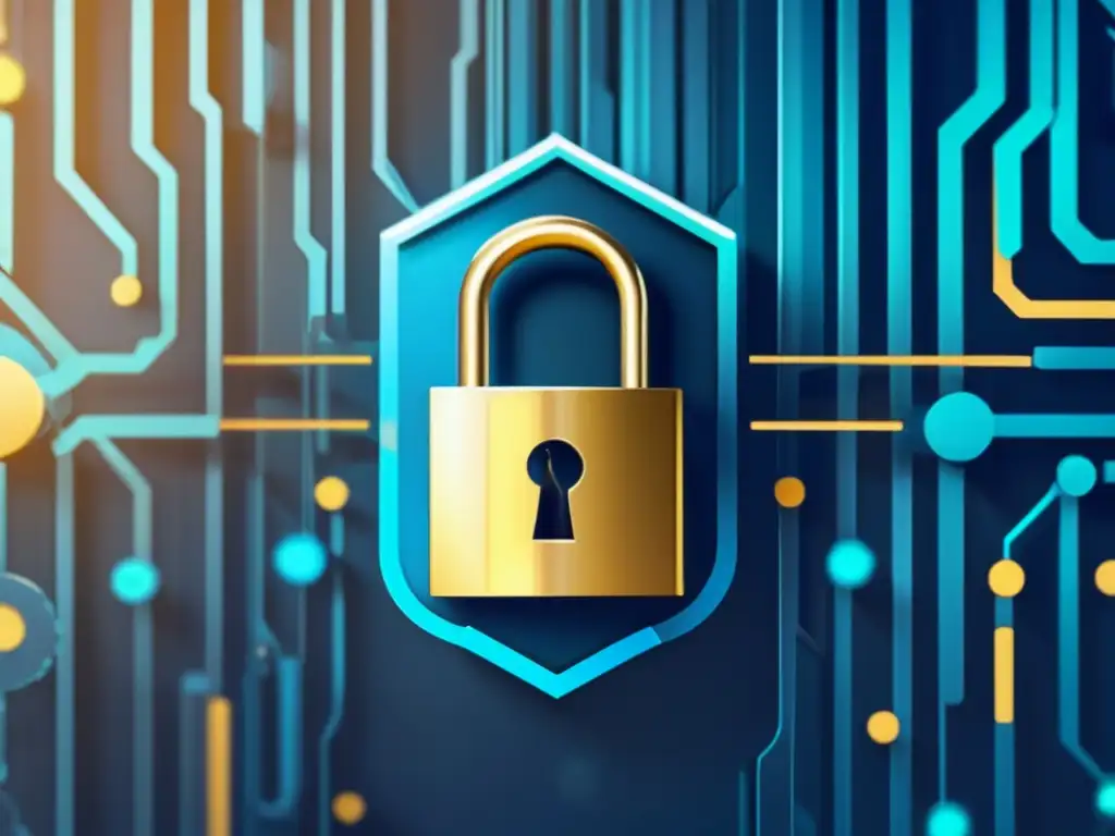Ciberseguridad financiera Ilustración moderna y elegante de un candado en forma de escudo, símbolo de ciberseguridad en inversiones financieras
