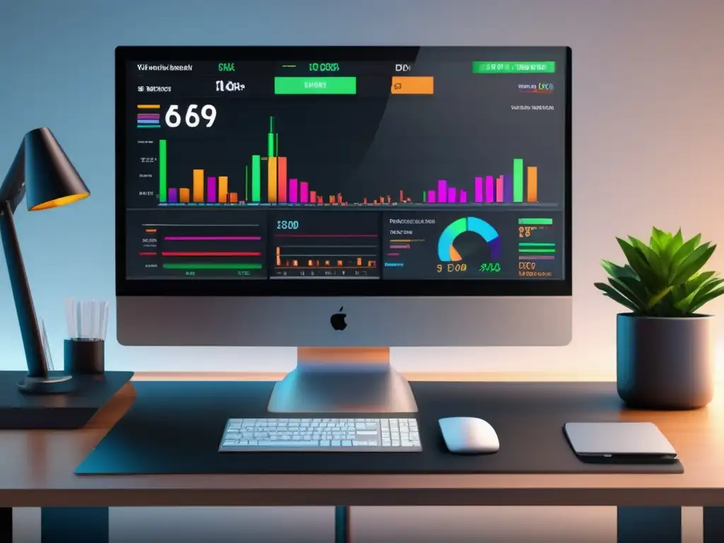 Escritorio de trading moderno Trader con CCI operando en moderna mesa de trading