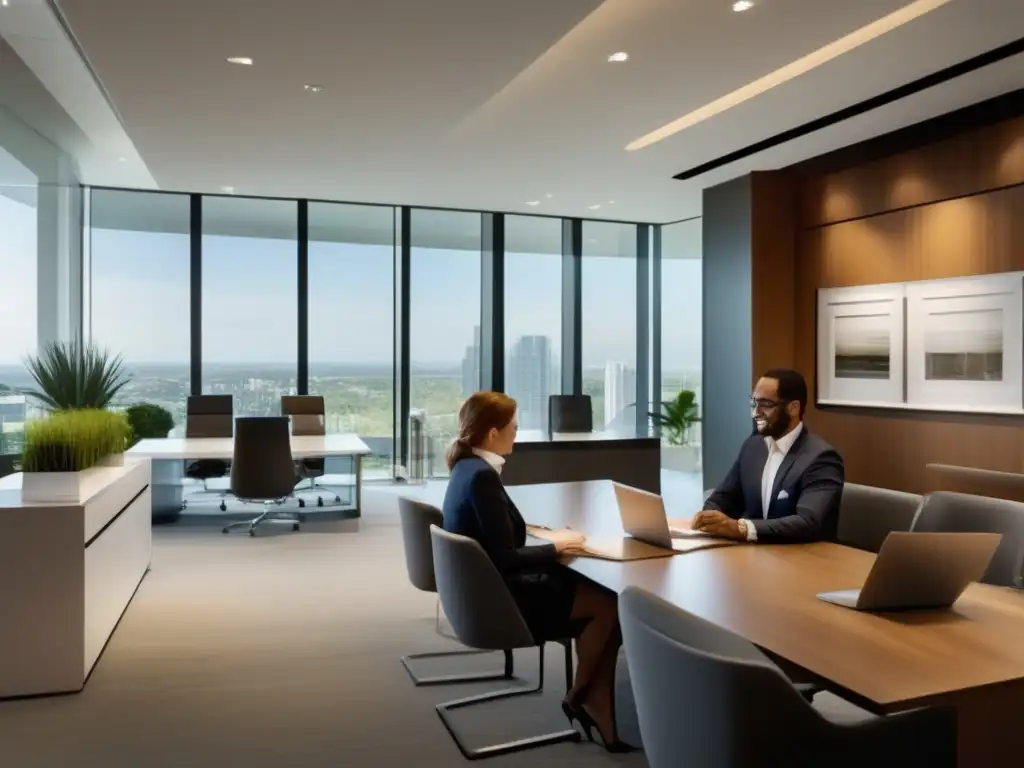 Oficina inmobiliaria moderna y confiable Moderna oficina de transacciones inmobiliarias con agentes confiables y profesionales