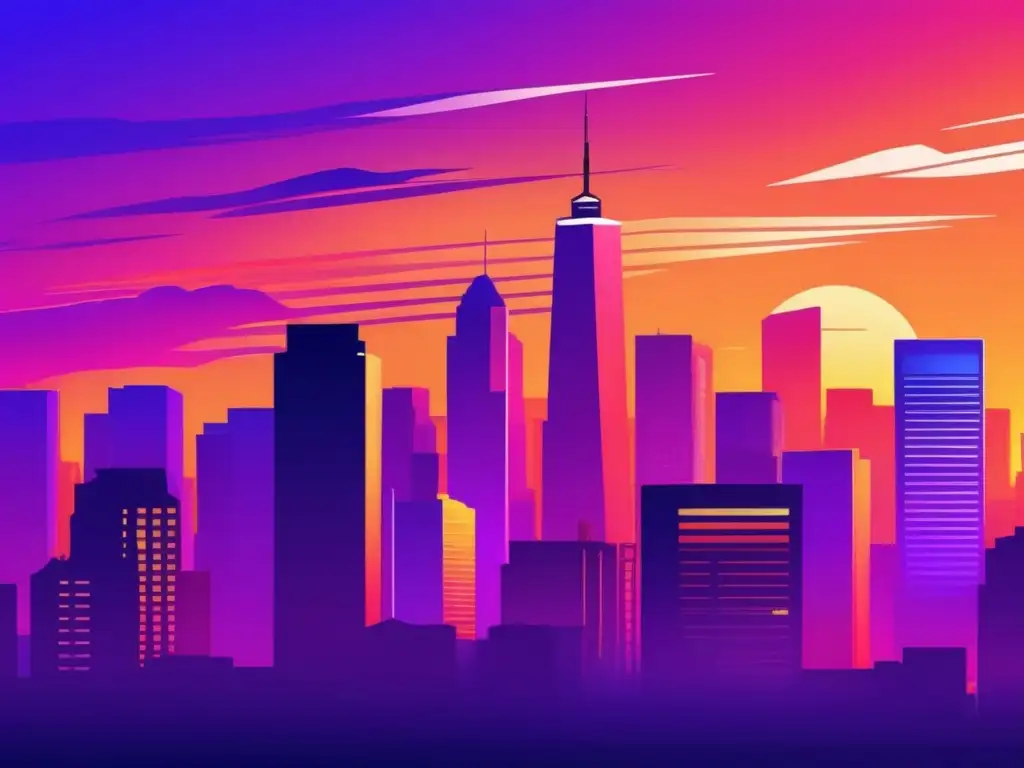 Ciudad futurista al atardecer Ilustración moderna de una vibrante ciudad al atardecer - Leyes fiscales México inversión