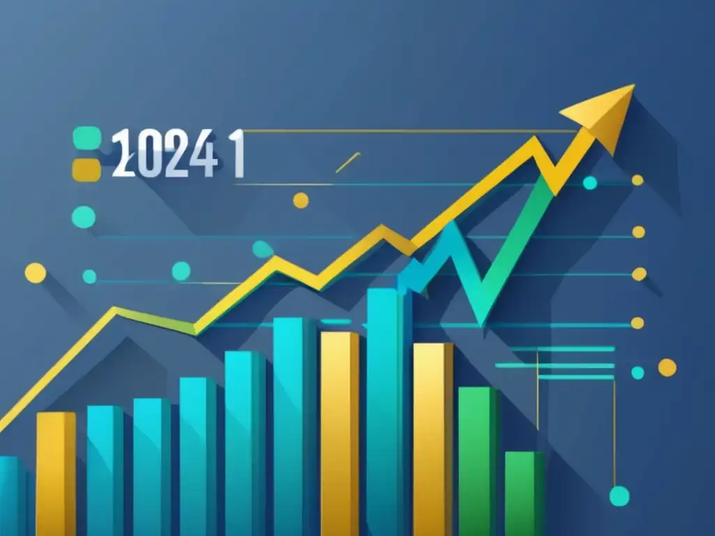 Gráfico de mercado financiero en ascenso Ilustración moderna y vibrante de gráfica de mercado con tendencia alcista, indicadores financieros y estrategias de inversión rápida