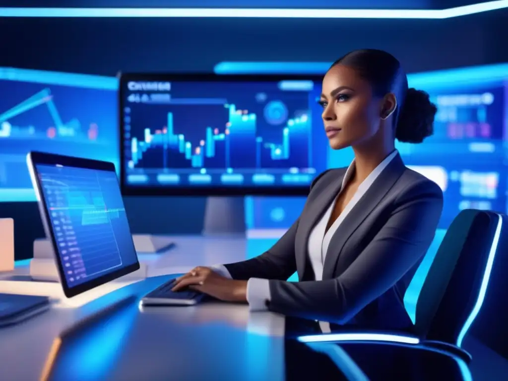 Mujer empoderada en entorno financiero Mujer empoderada en un entorno financiero Fintech
