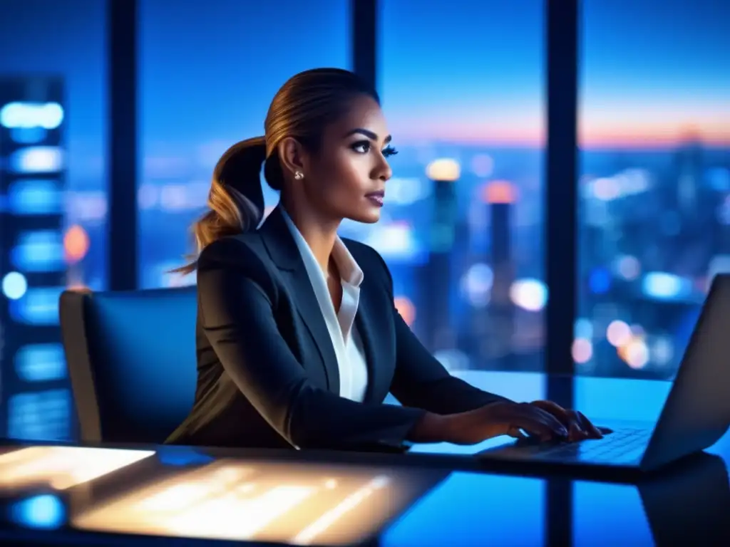 Mujer de negocios concentrada en la gestión financiera Mujer de negocios concentrada controlando emociones al invertir