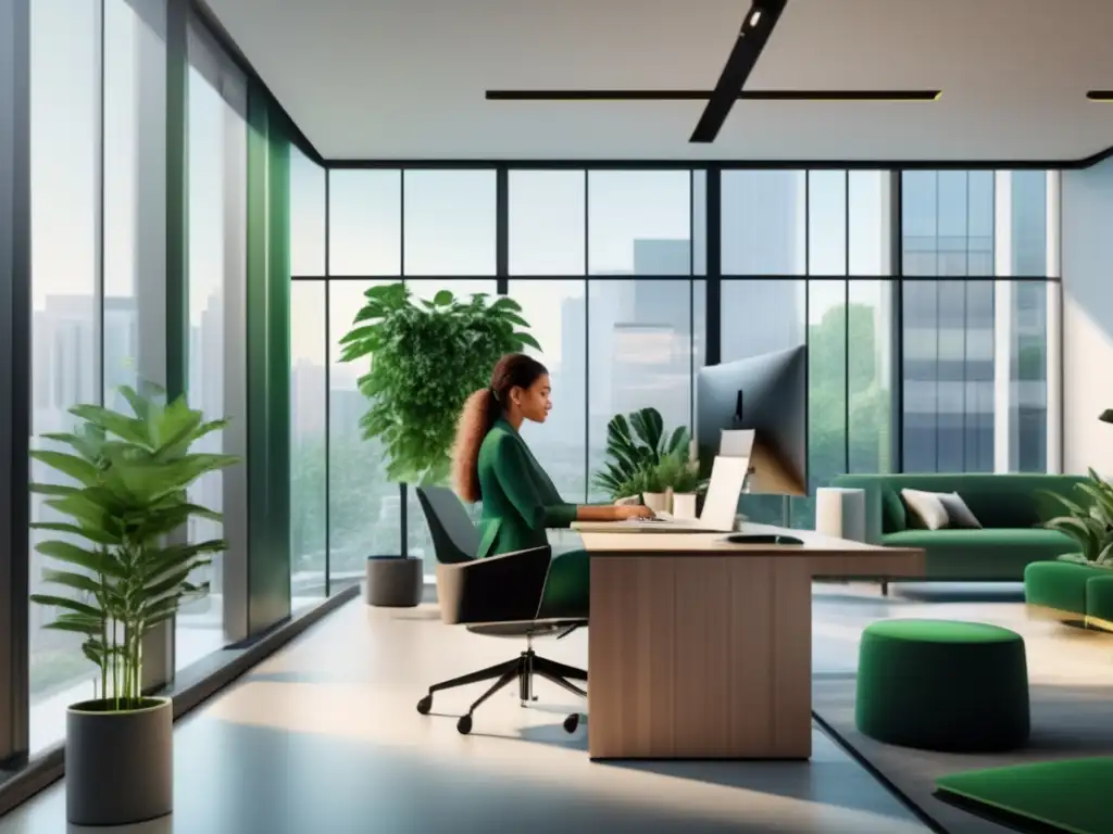 Oficina moderna con mujer profesional Mujer profesional analiza informes financieros para invertir