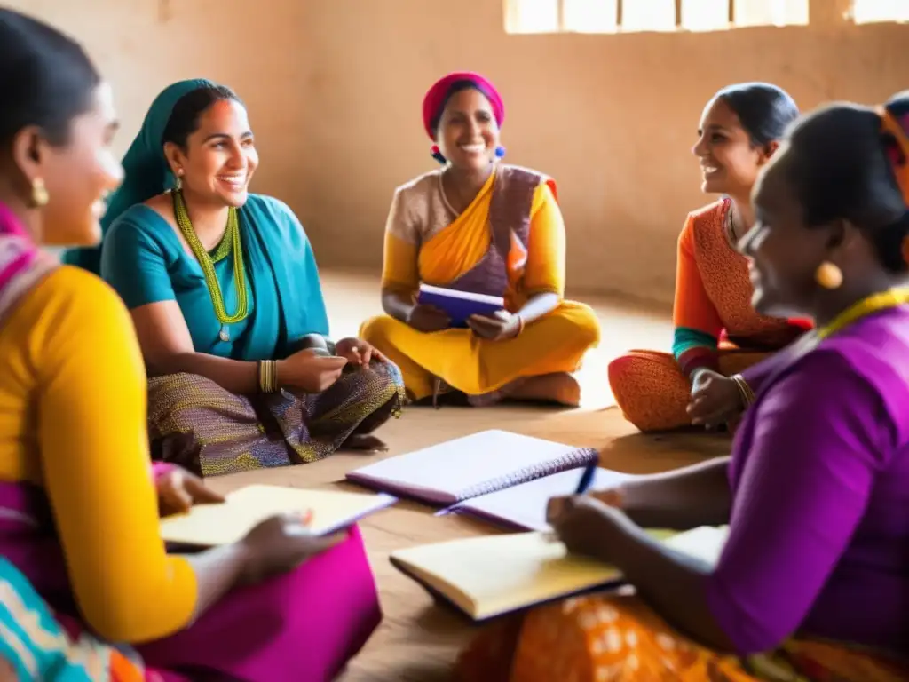 Mujeres diversas en taller de microfinanzas Mujeres de diferentes culturas participan en un taller de microfinanzas, destacando su diversidad y empoderamiento