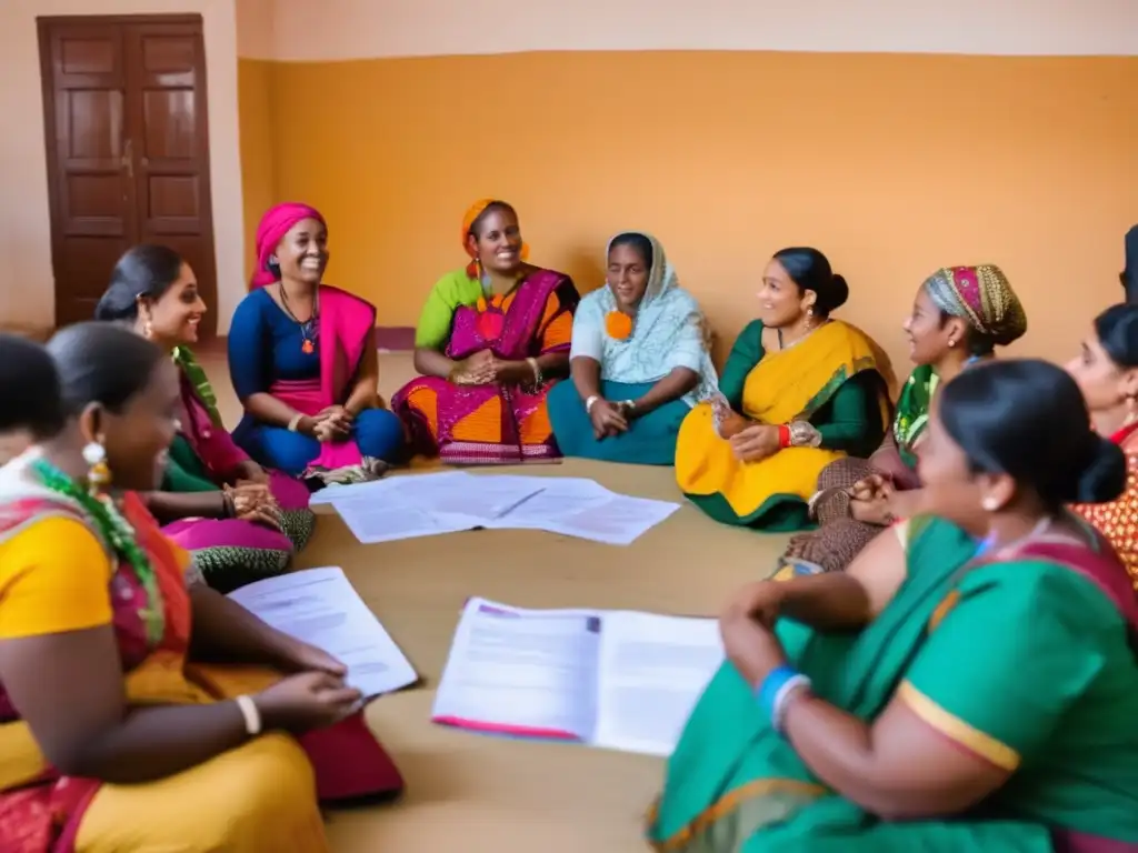 Mujeres empoderadas en taller de microcrédito Mujeres diversas empoderadas en taller de microcrédito, promoviendo desarrollo sostenible y financiero