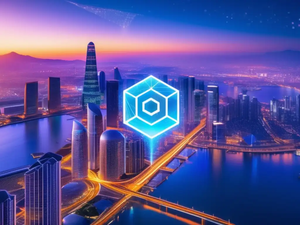 Futuro ciudad con oráculos de blockchain Conexión entre el mundo real y criptomonedas a través de oráculos blockchain