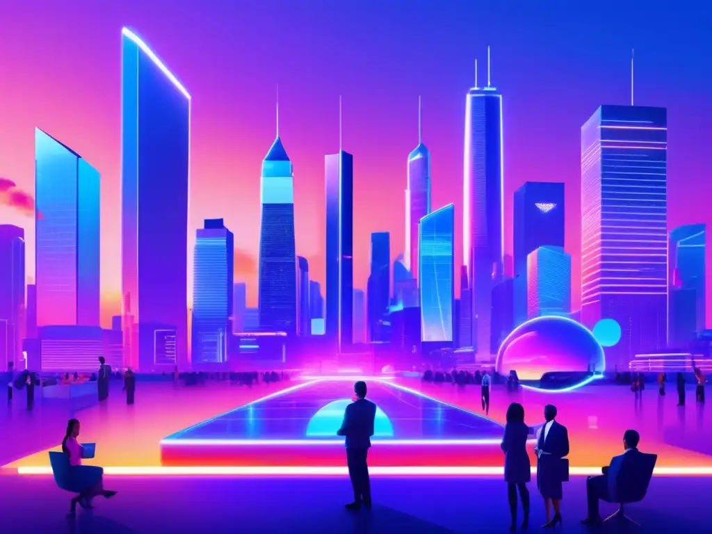 Ciudad futurista con rascacielos modernos y vibrantes Neobanking: concepto y ventajas