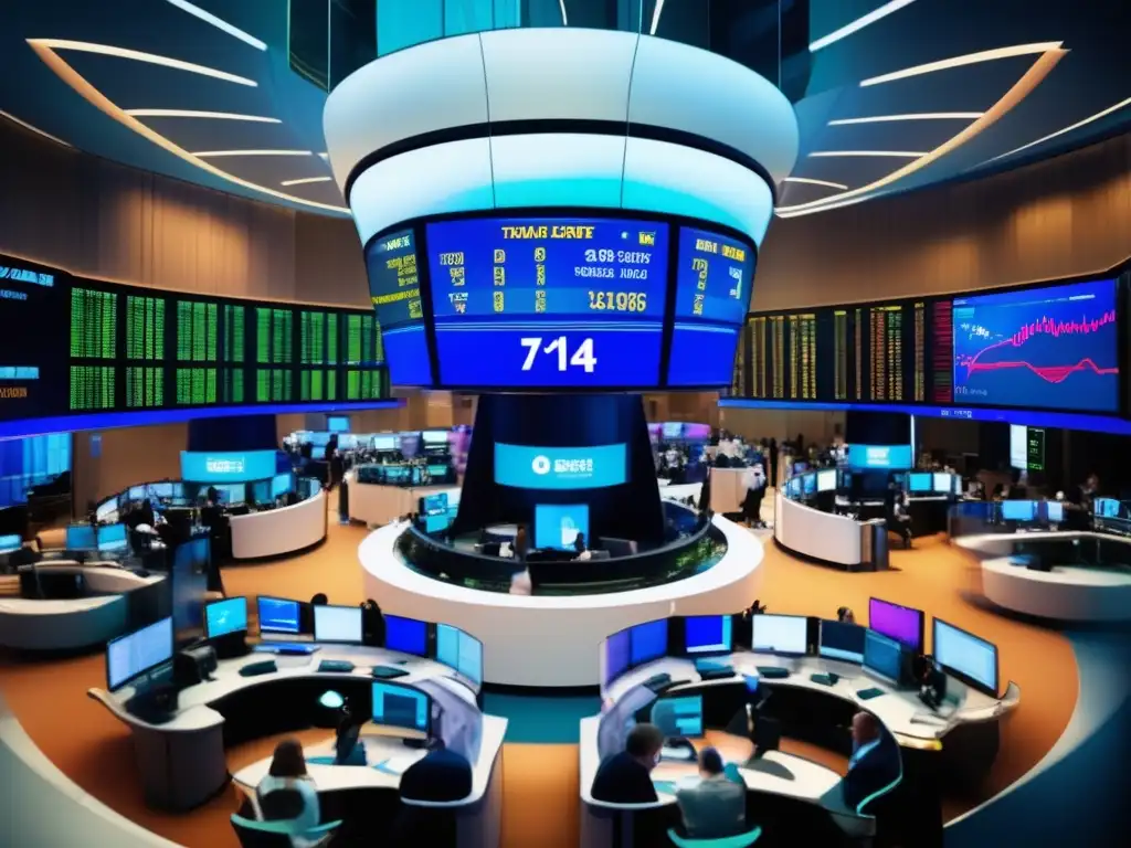 Bolsa de valores europea con traders y pantallas de datos Nuevas regulaciones europeas en bolsa