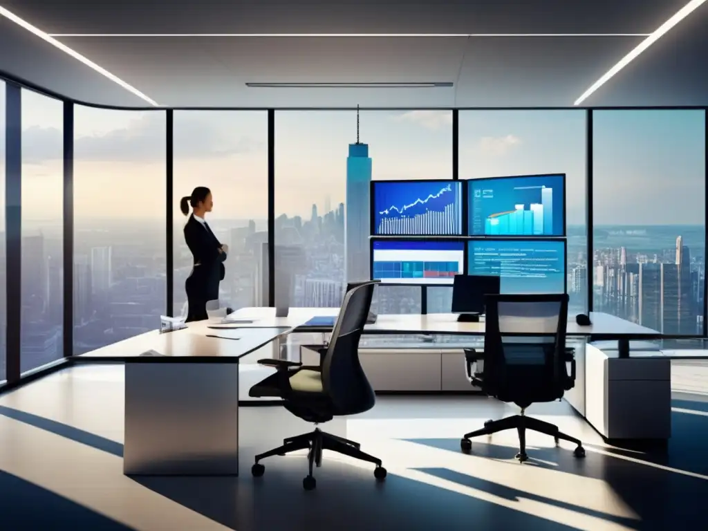 Oficina moderna con vista panorámica Oficina contemporánea con vista panorámica de la ciudad