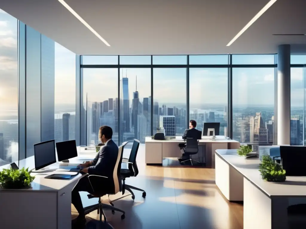 Oficina moderna en distrito financiero Oficina financiera: Dilema del inversionista, intuición vs análisis