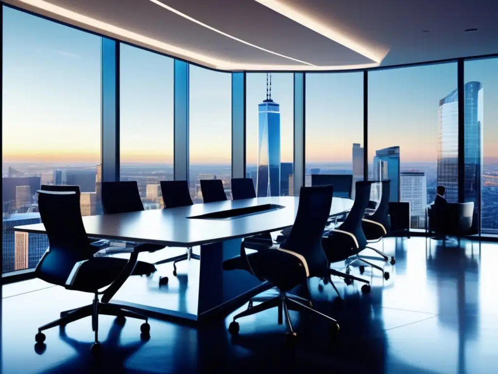 Oficina financiera moderna con vista panorámica de la ciudad Oficina financiera moderna: Dilema del inversionista: intuición vs análisis