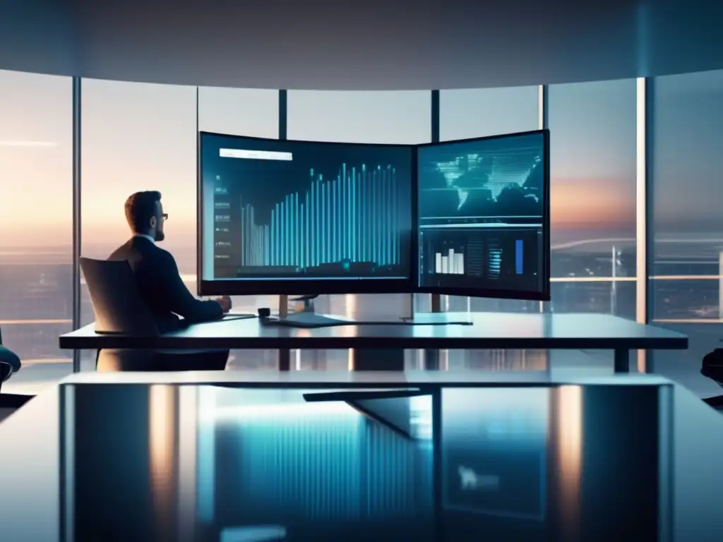 Oficina financiera futurista Oficina financiera moderna con tecnología avanzada y análisis de inversiones en derivados