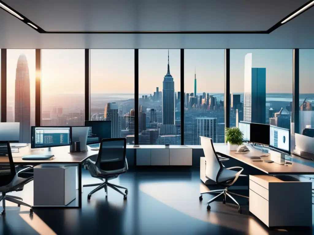 Oficina financiera moderna y eficiente Oficina financiera moderna con vista a la ciudad