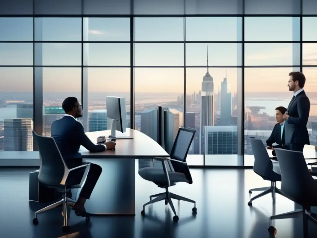 Oficina financiera moderna con vista a la ciudad Oficina financiera moderna con vista a la ciudad