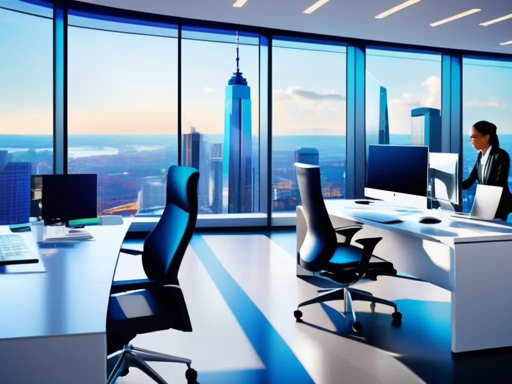 Oficina financiera moderna y sofisticada Oficina financiera moderna con vista a la ciudad - Cursos de análisis de riesgos financieros