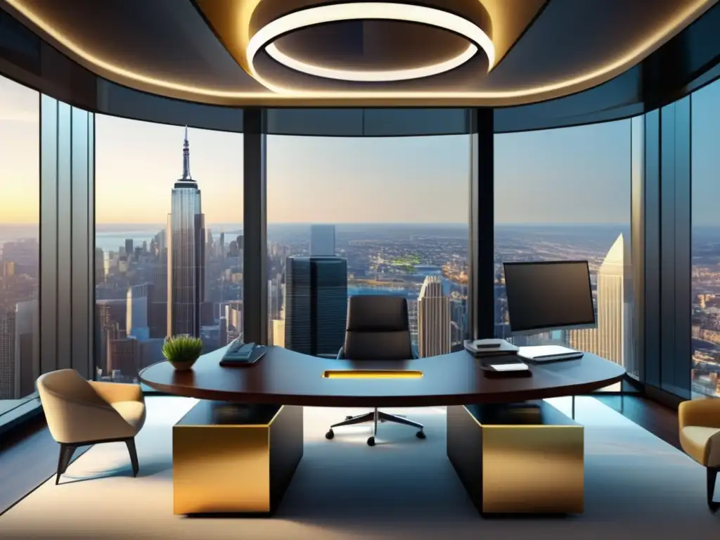 Oficina financiera moderna con vista a la ciudad Oficina financiera moderna con vista a la ciudad y diversificación en oro y bitcoin