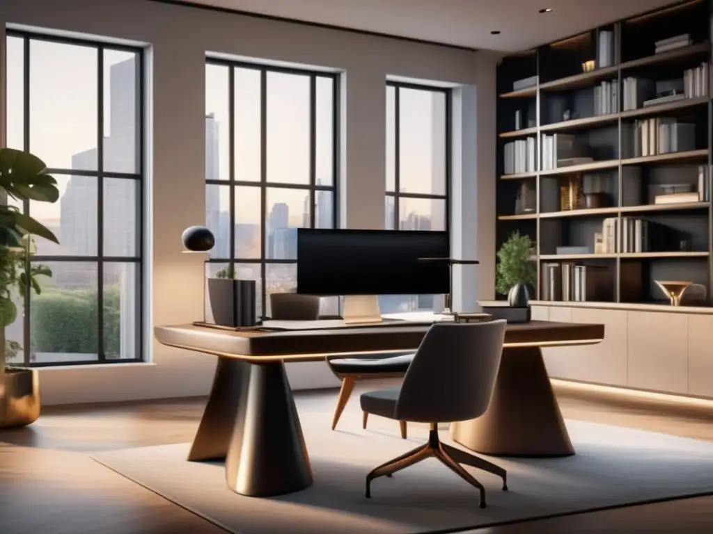 Oficina de lujo con mobiliario moderno y tecnología avanzada Oficina de lujo con muebles modernos y tecnología avanzada