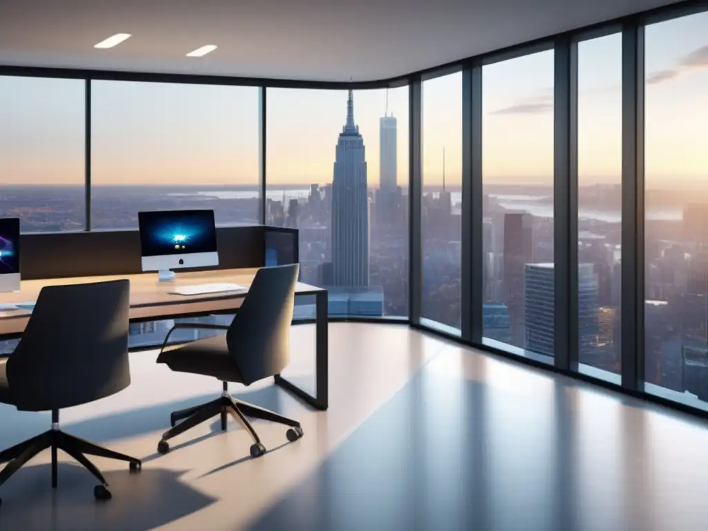 Espacio de oficina moderno con vistas a la ciudad Oficina moderna con alta resolución y tecnología avanzada