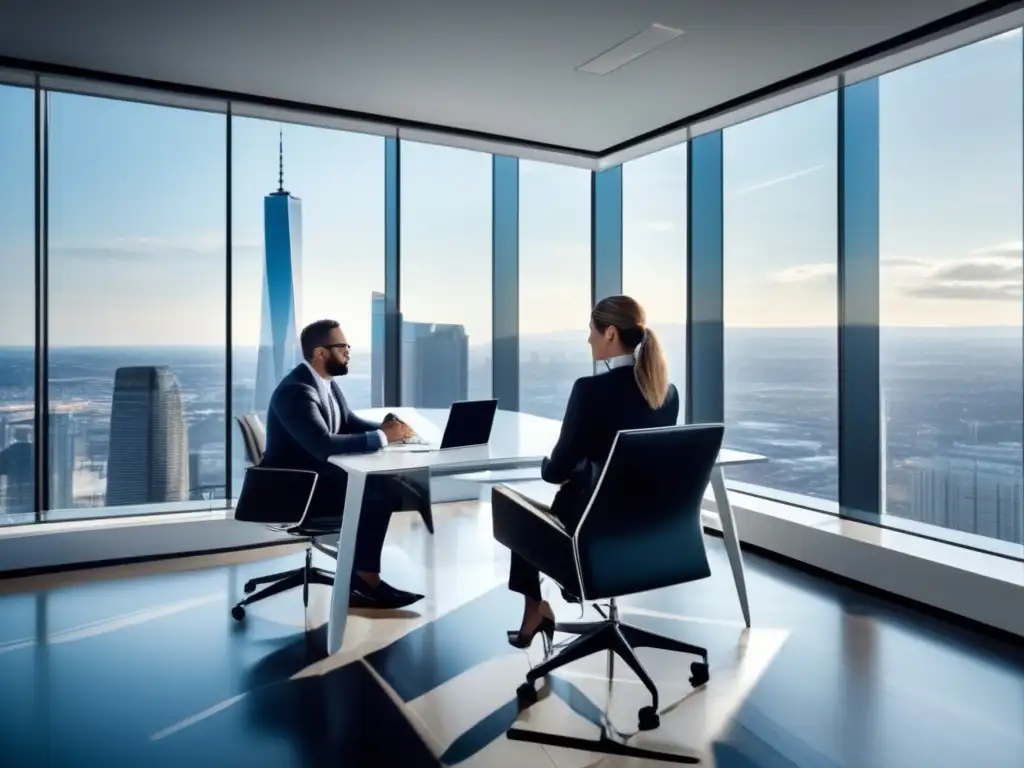 Oficina moderna con asesor financiero Oficina moderna con asesor financiero y cliente: Claves psicológicas para invertir