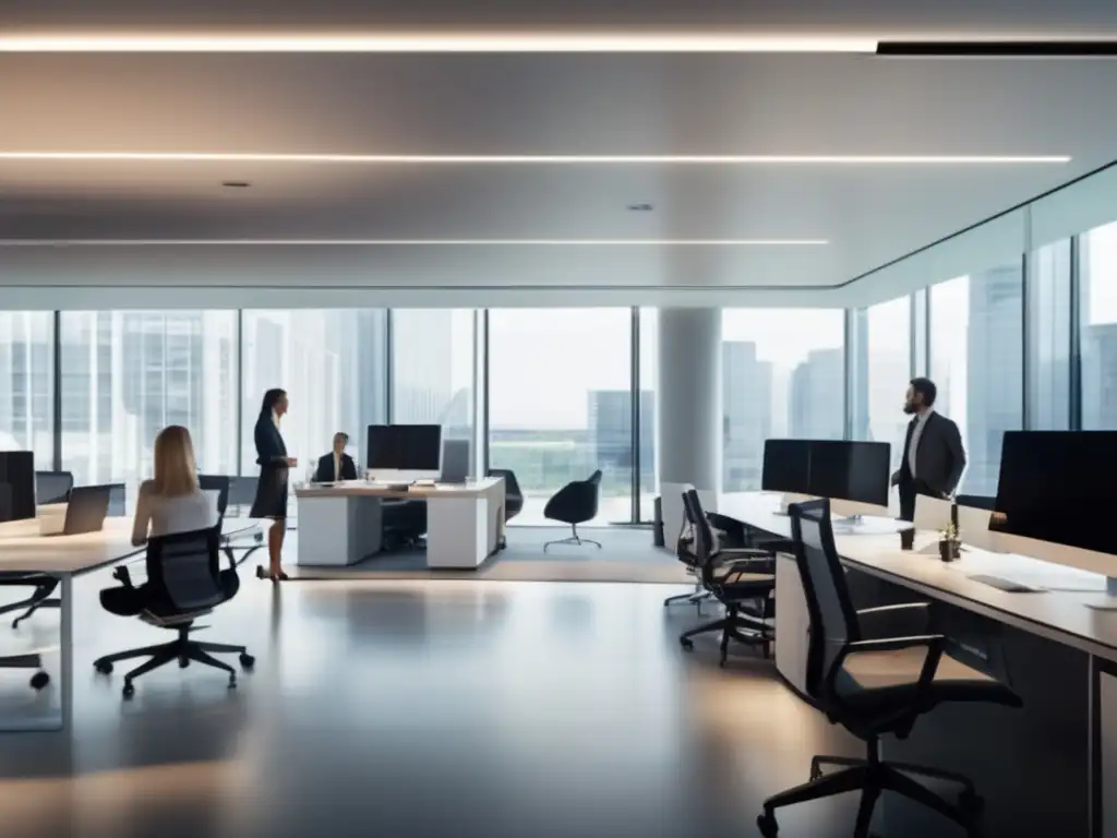 Espacio de oficina moderno y sofisticado Oficina moderna con diseño minimalista y abundante luz natural