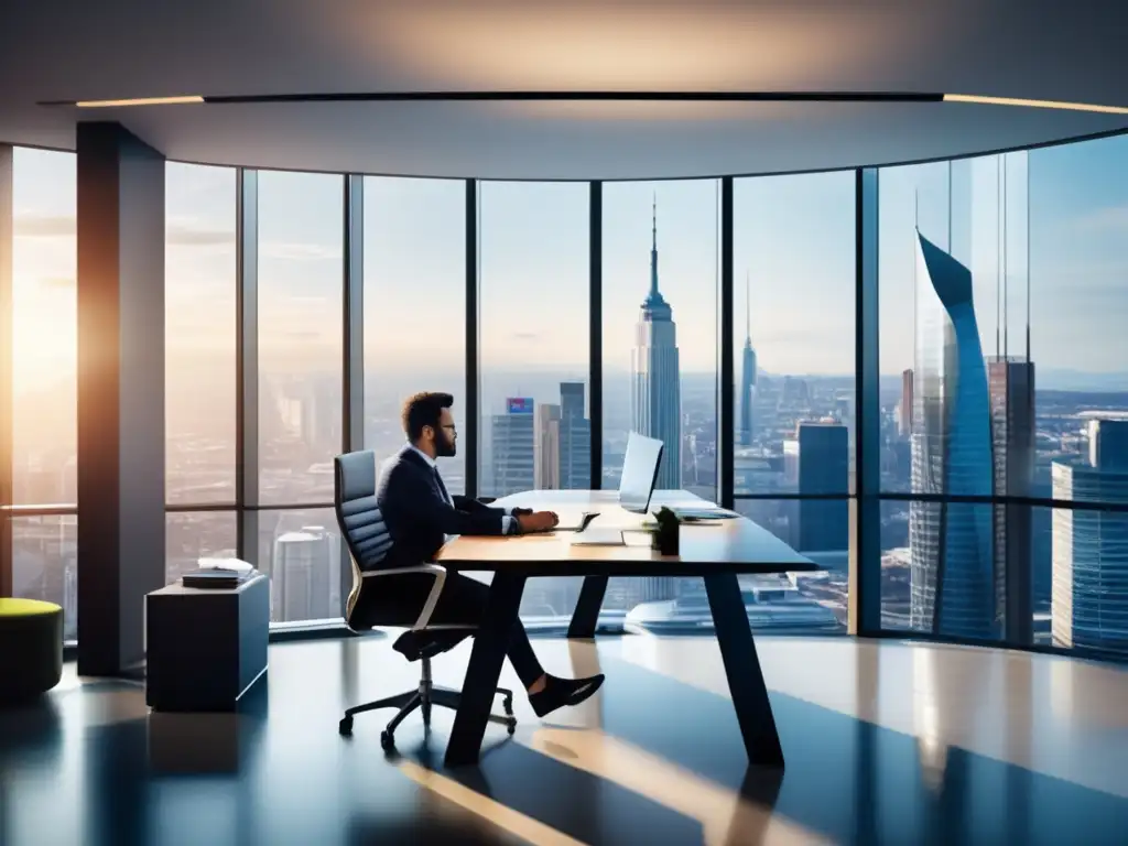 Oficina moderna con diseño minimalista y tecnología avanzada Oficina moderna con diseño minimalista y estrategias de inversión activa moderna