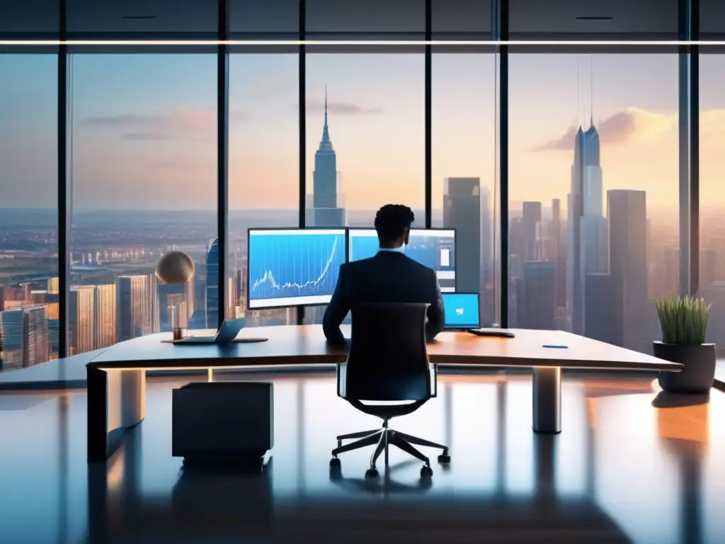 Oficina moderna: profesionalidad y eficiencia Oficina moderna con diseño minimalista, luz natural y vista a la ciudad