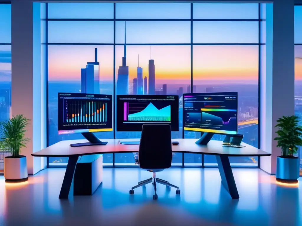 Oficina moderna con diseño minimalista y plataforma de roboasesoramiento Oficina moderna con diseño minimalista y roboadvisors para inversión diversificada