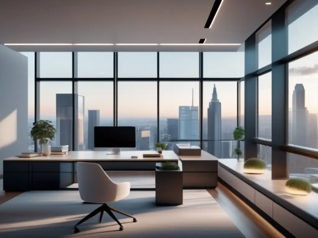 Oficina moderna y elegante con luz natural Oficina moderna y elegante para acelerar éxito financiero